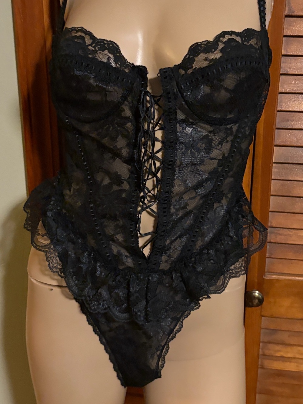 Frederick's of Hollywood Black Lace Bodysuit Teddy